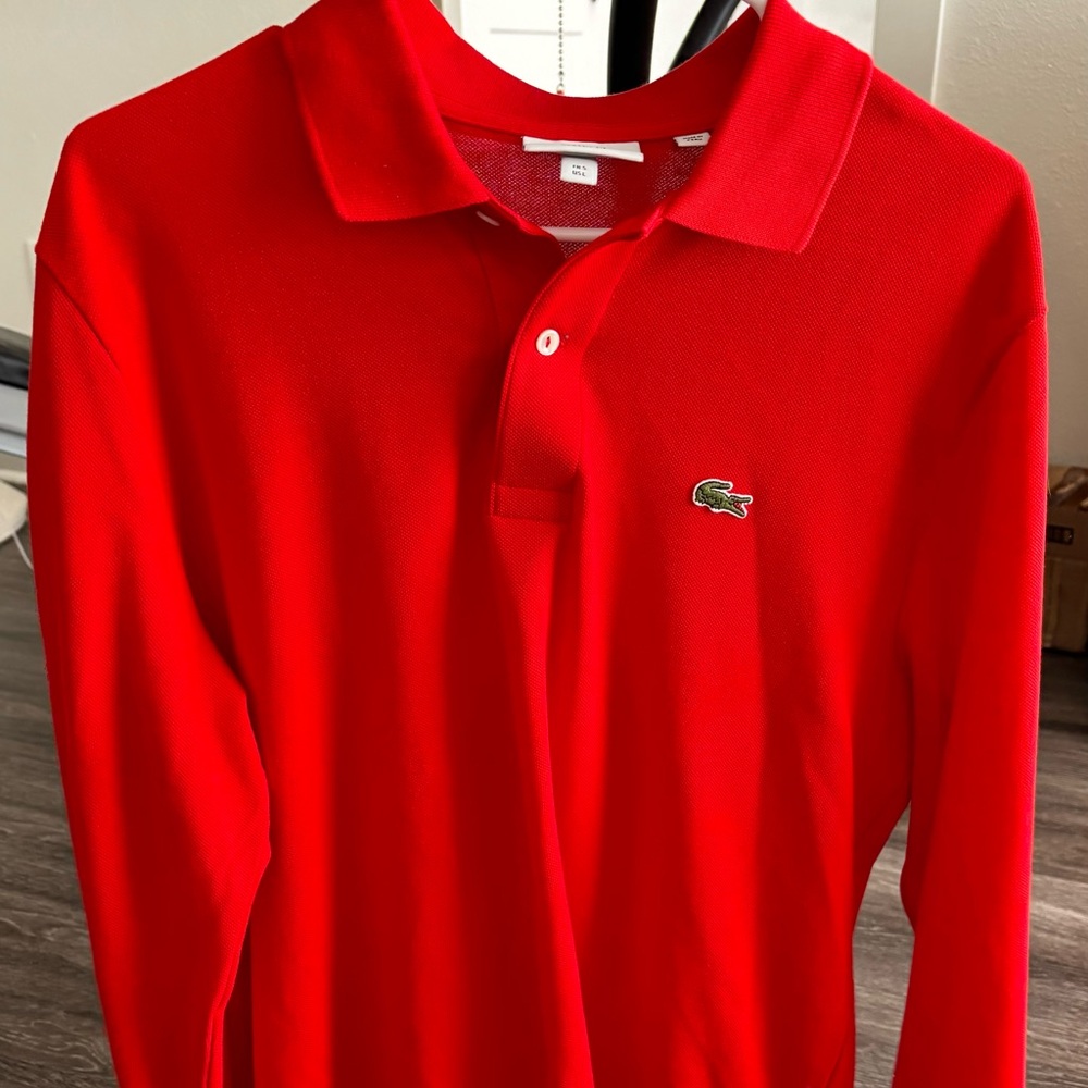 Lactose red long sleeve polo.